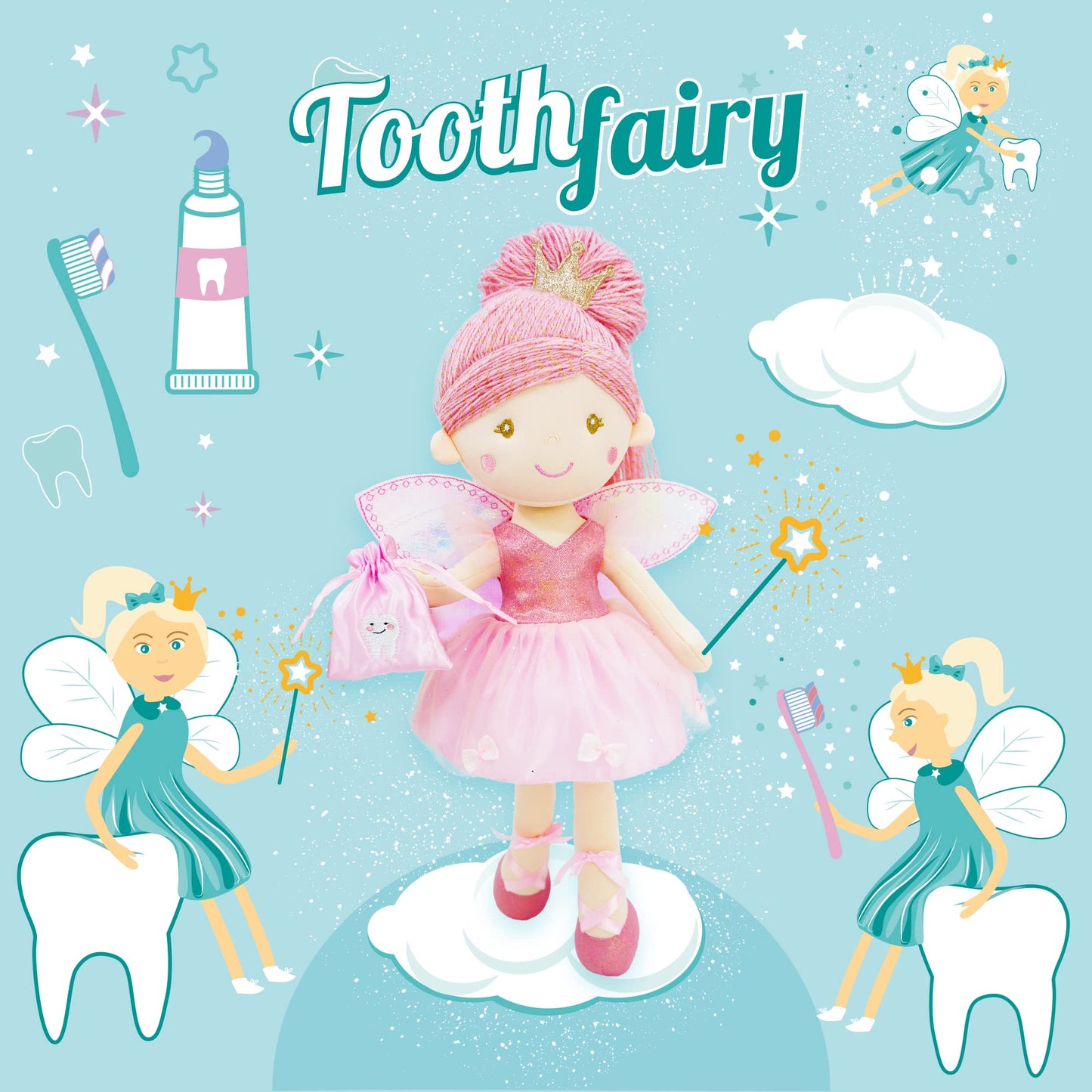 June Garden Anastasia – 17-Inch Tooth Fairy Doll | Plush Pink Dress, Shimmery Wings, Travel-Ready Companion