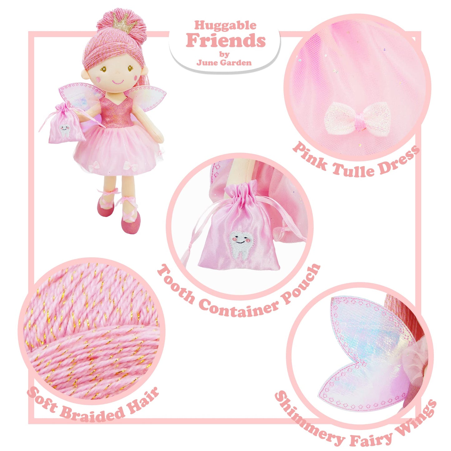 June Garden Anastasia – 17-Inch Tooth Fairy Doll | Plush Pink Dress, Shimmery Wings, Travel-Ready Companion
