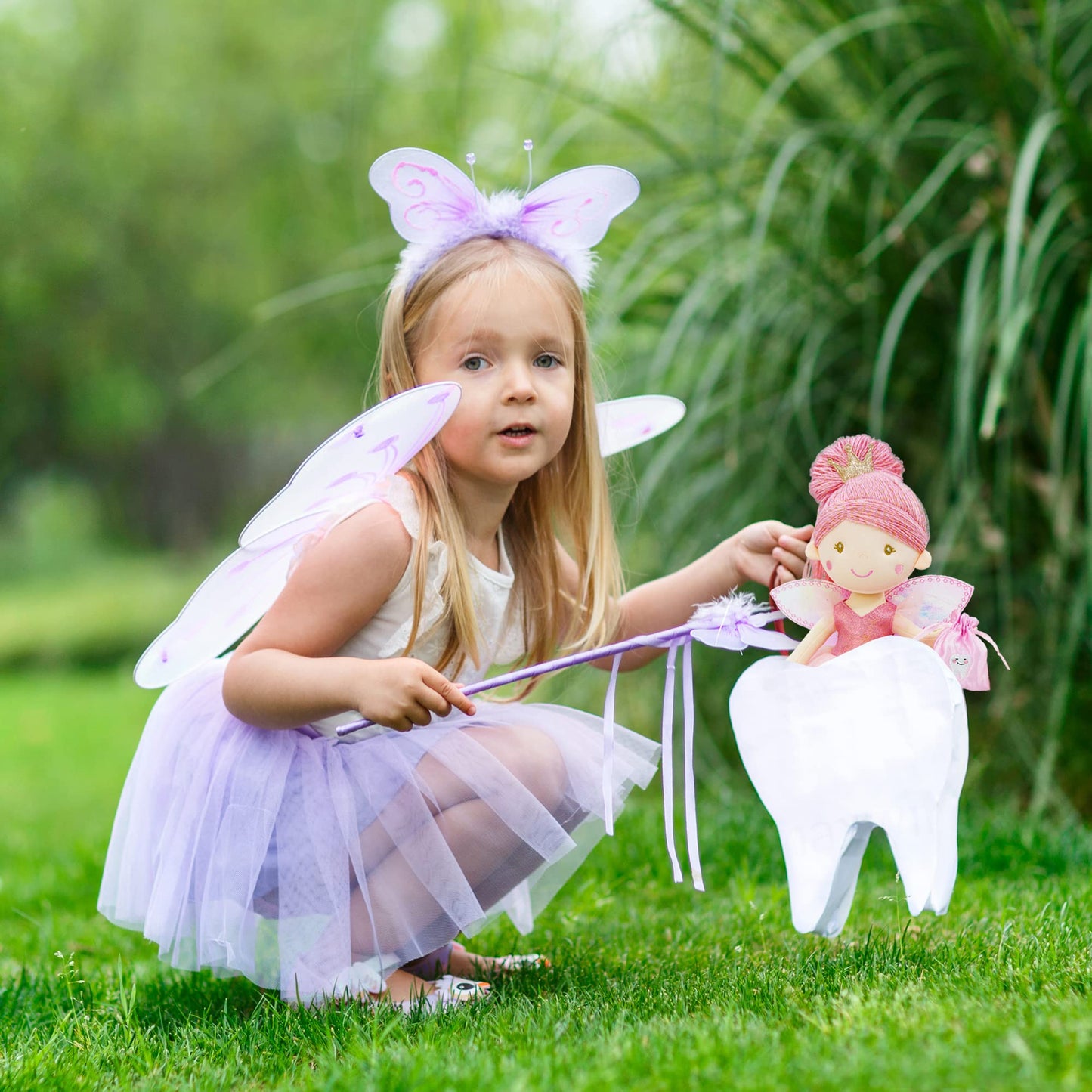 June Garden Anastasia – 17-Inch Tooth Fairy Doll | Plush Pink Dress, Shimmery Wings, Travel-Ready Companion
