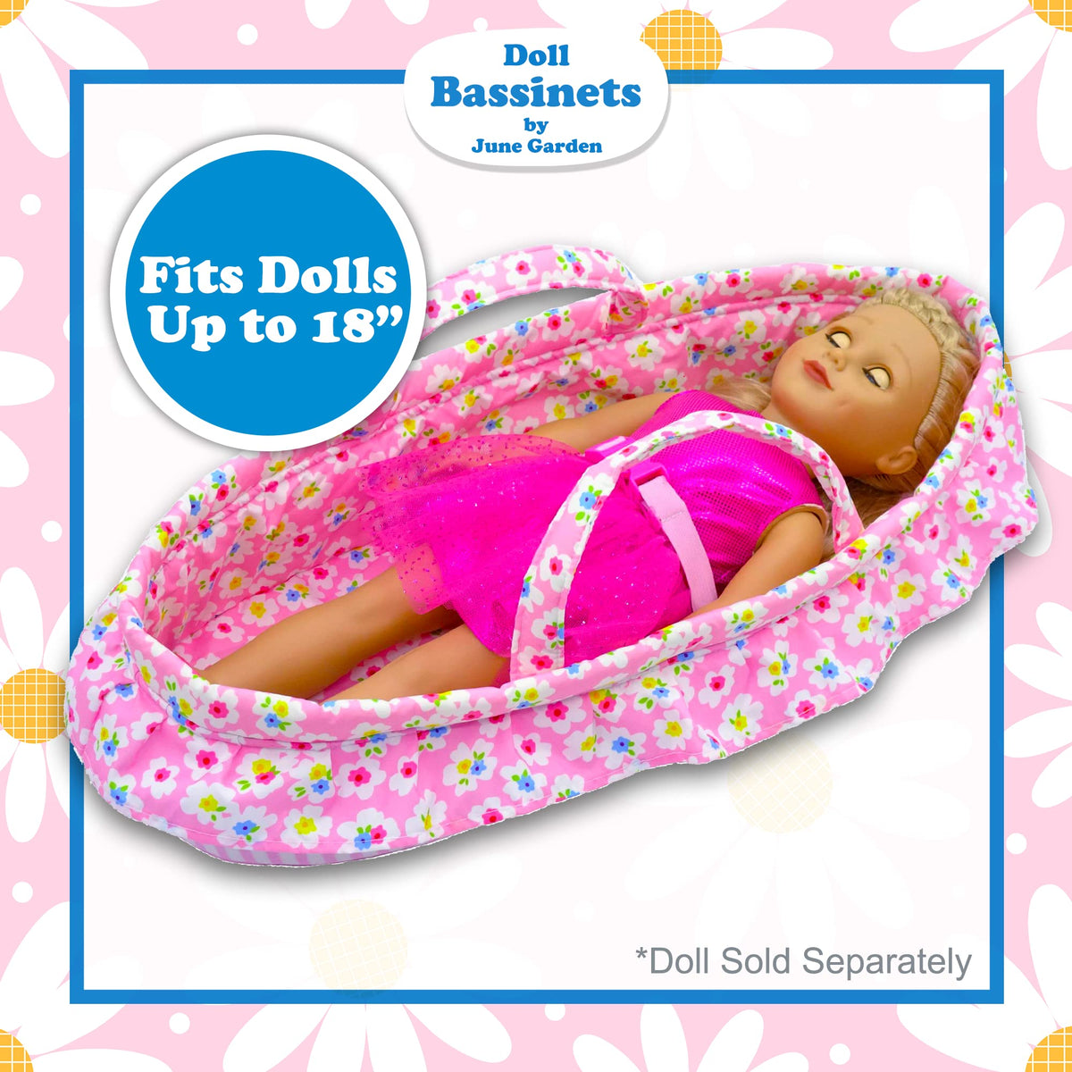 June Garden Cozy Dream Doll Bassinet - Portable Carrier for American Girl Dolls up to 18 inches