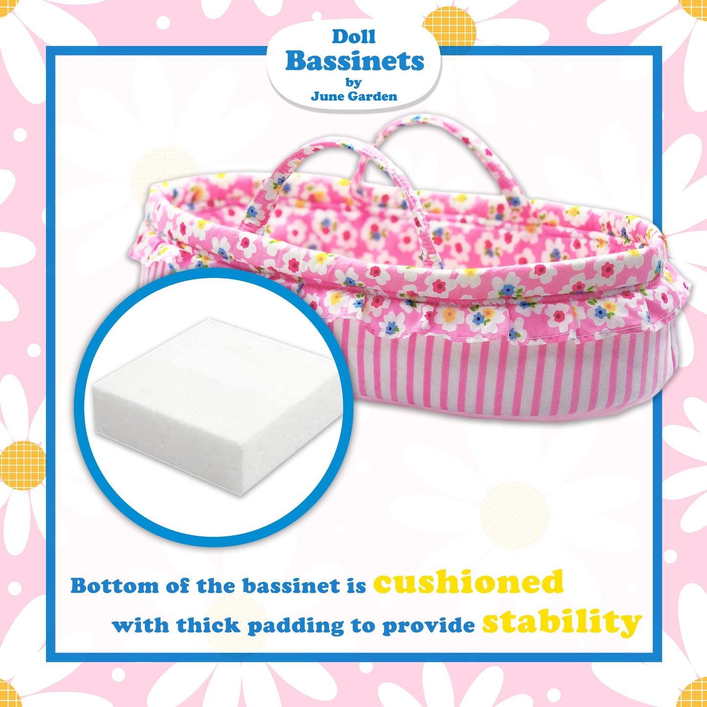 June Garden Cozy Dream Doll Bassinet - Portable Carrier for American Girl Dolls up to 18 inches