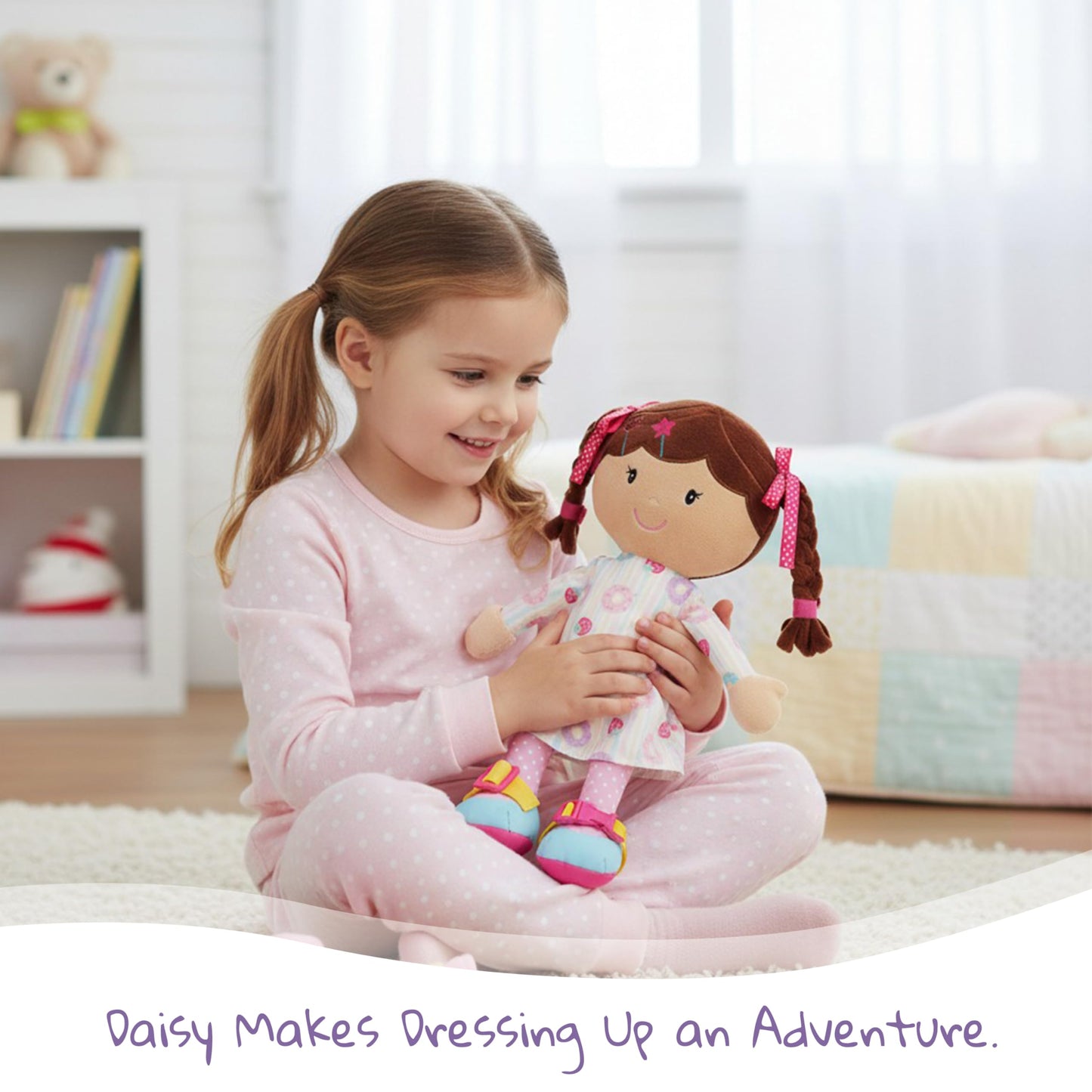 June Garden Dressy Friends Daisy – Montessori Dress-Up Plush for Kids 2+
