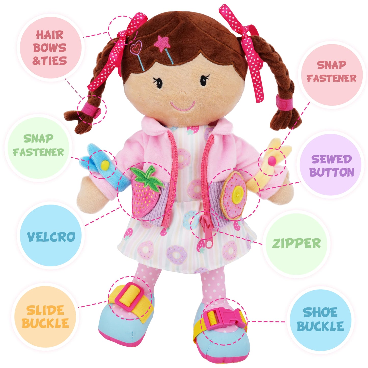 June Garden Dressy Friends Daisy – Montessori Dress-Up Plush for Kids 2+