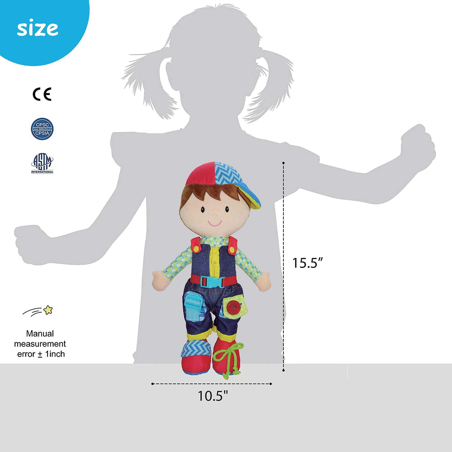 June Garden Dressy Friends Lucas – Montessori Dress-Up Plush Doll, 15.5in
