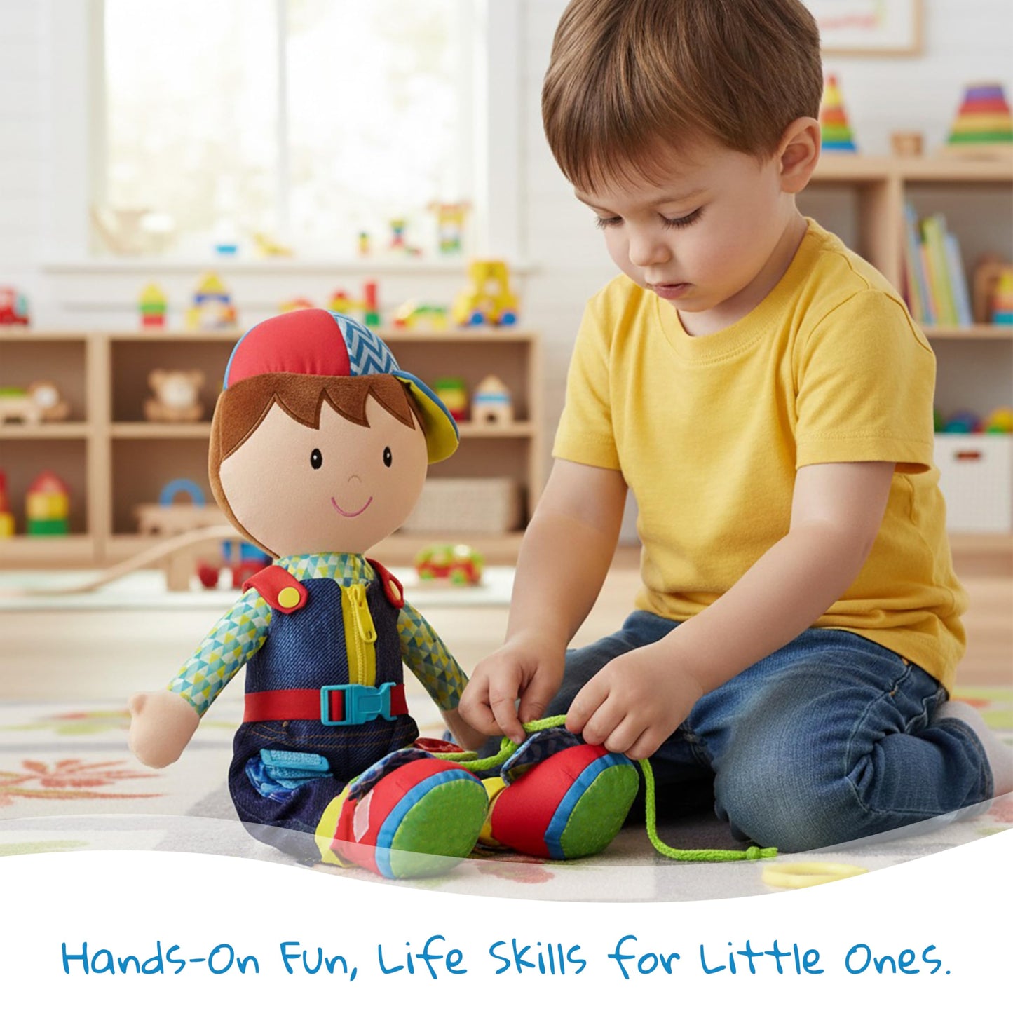 June Garden Dressy Friends Lucas – Montessori Dress-Up Plush Doll, 15.5in