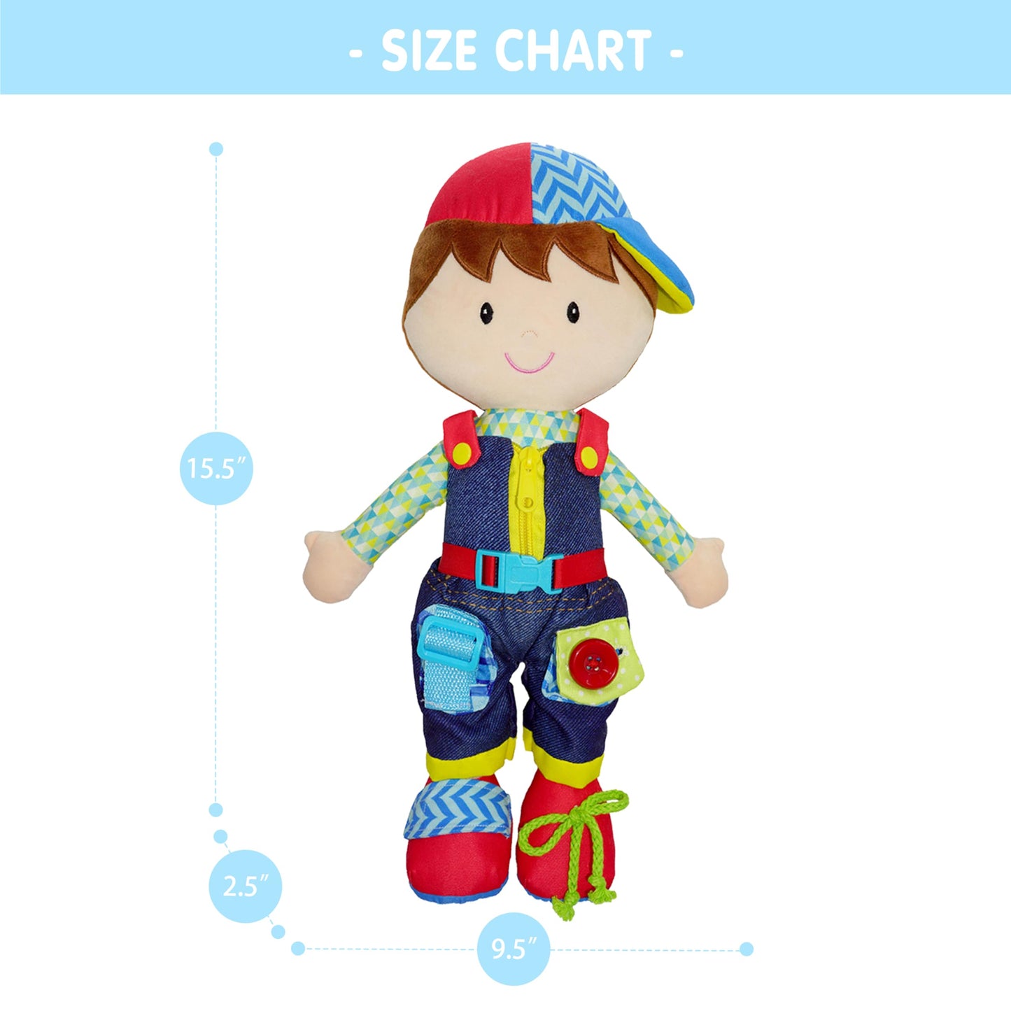 June Garden Dressy Friends Lucas – Montessori Dress-Up Plush Doll, 15.5in
