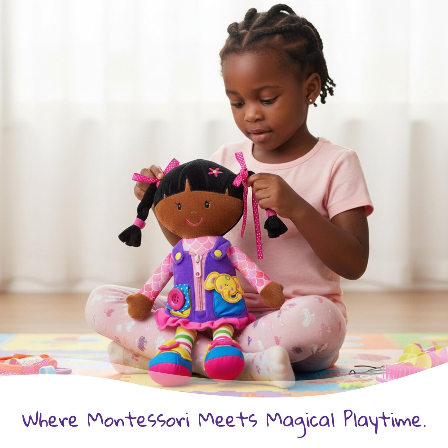 June Garden Dressy Friends Scarlett – Montessori Dress-Up Plush for Toddlers 2+