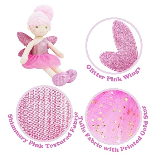 June Garden Elida 12-inch Enchanted Garden Fairy Doll – Plush Pink Wings, Soft Doll Gift for Girls