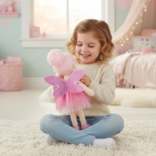June Garden Elida 12-inch Enchanted Garden Fairy Doll – Plush Pink Wings, Soft Doll Gift for Girls