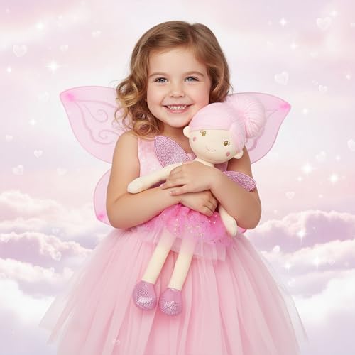 June Garden Elida 12-inch Enchanted Garden Fairy Doll – Plush Pink Wings, Soft Doll Gift for Girls