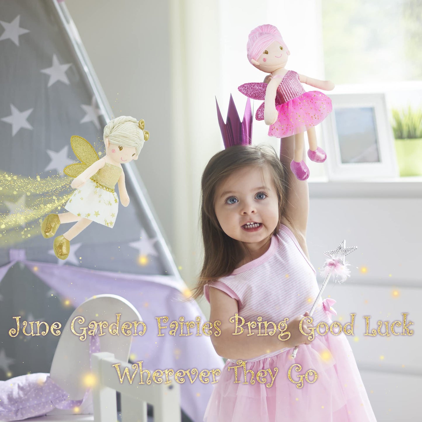 June Garden Elida 12-inch Enchanted Garden Fairy Doll – Plush Pink Wings, Soft Doll Gift for Girls
