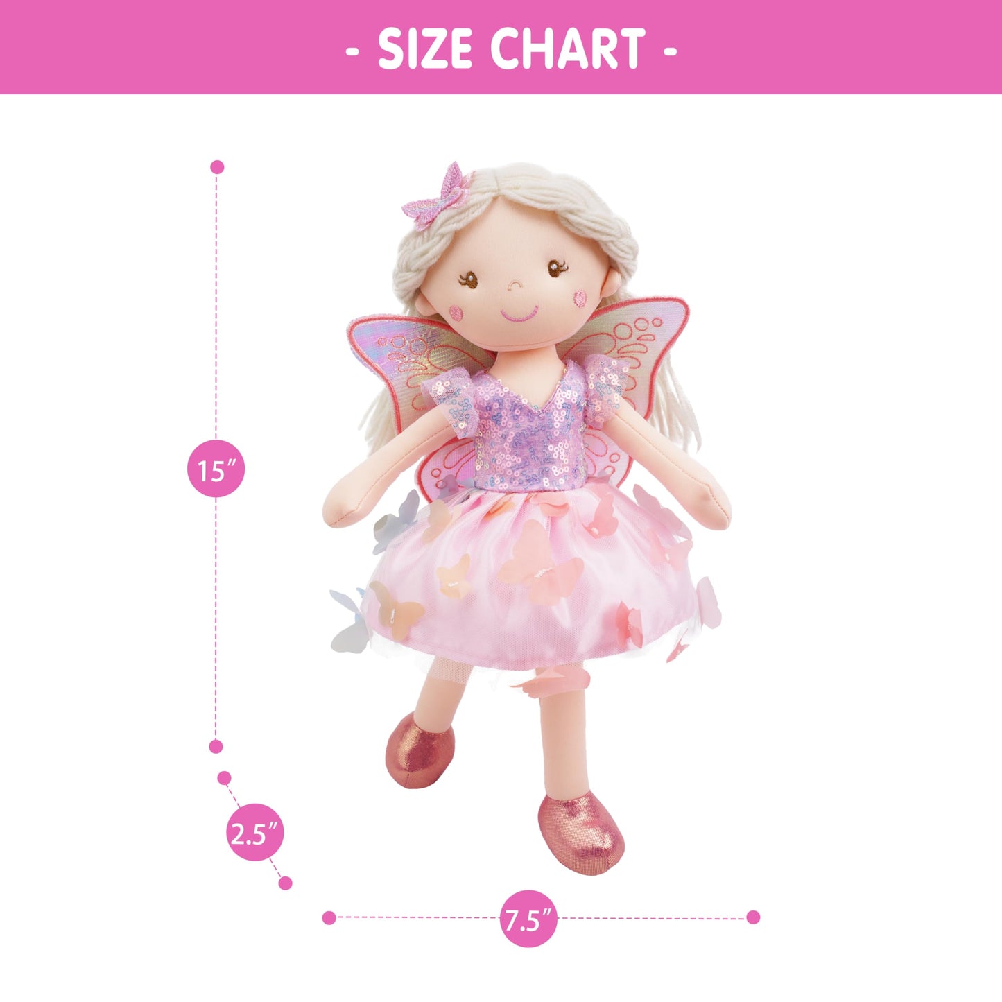 June Garden Lunabelle 15-inch Fluttering Blossom Fairy Doll – Plush Fairy with Multicolor Butterfly Skirt
