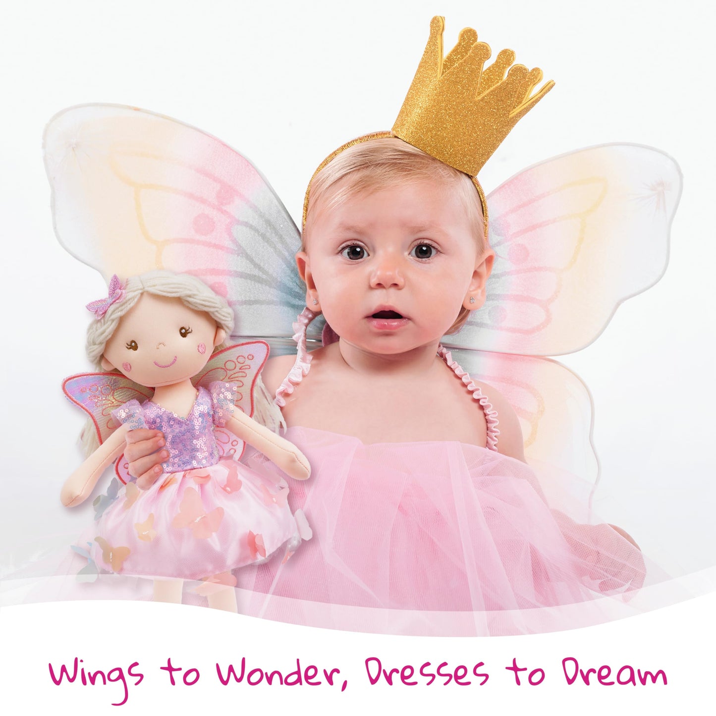 June Garden Lunabelle 15-inch Fluttering Blossom Fairy Doll – Plush Fairy with Multicolor Butterfly Skirt
