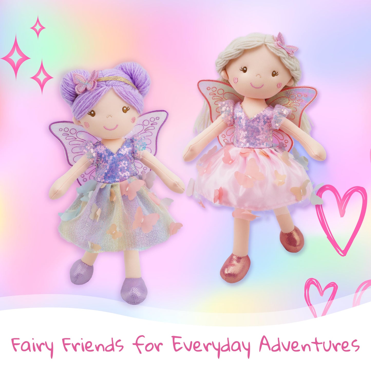 June Garden Lunabelle 15-inch Fluttering Blossom Fairy Doll – Plush Fairy with Multicolor Butterfly Skirt