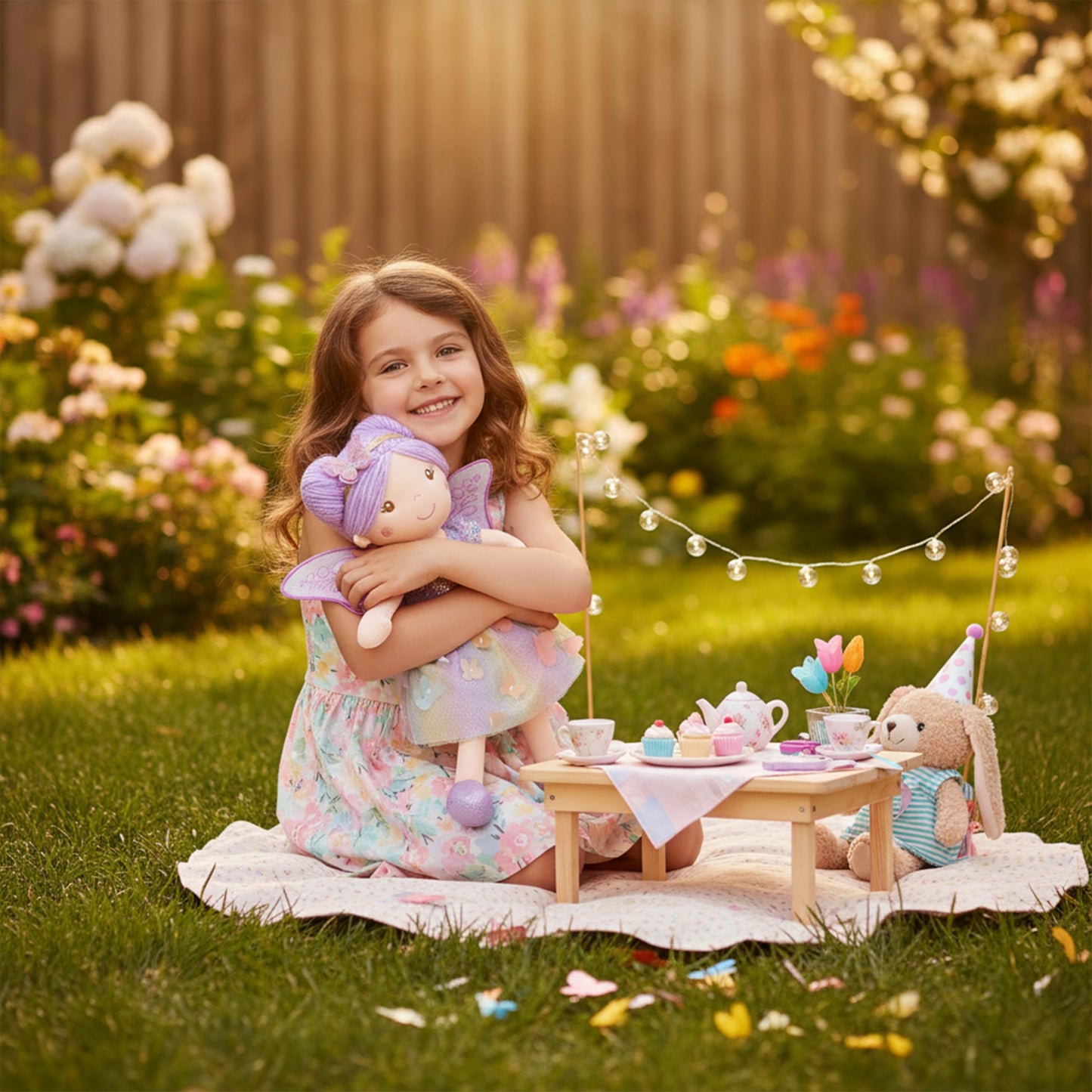 June Garden Lunabelle 15-inch Fluttering Blossom Fairy Doll – Plush Fairy with Multicolor Butterfly Skirt