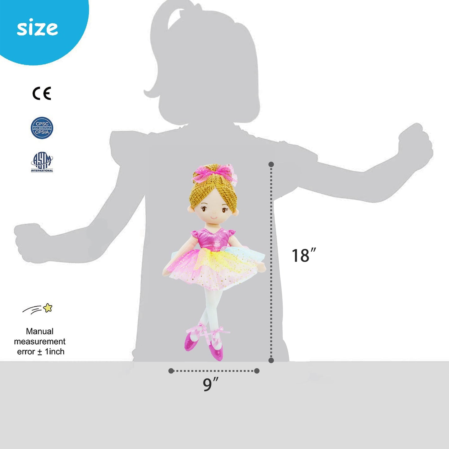June Garden Polina 16-Inch Ballerina Doll – Soft Plush Gift for Toddler Girls