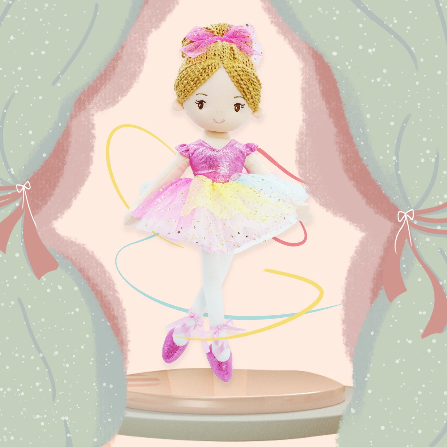June Garden Polina 16-Inch Ballerina Doll – Soft Plush Gift for Toddler Girls
