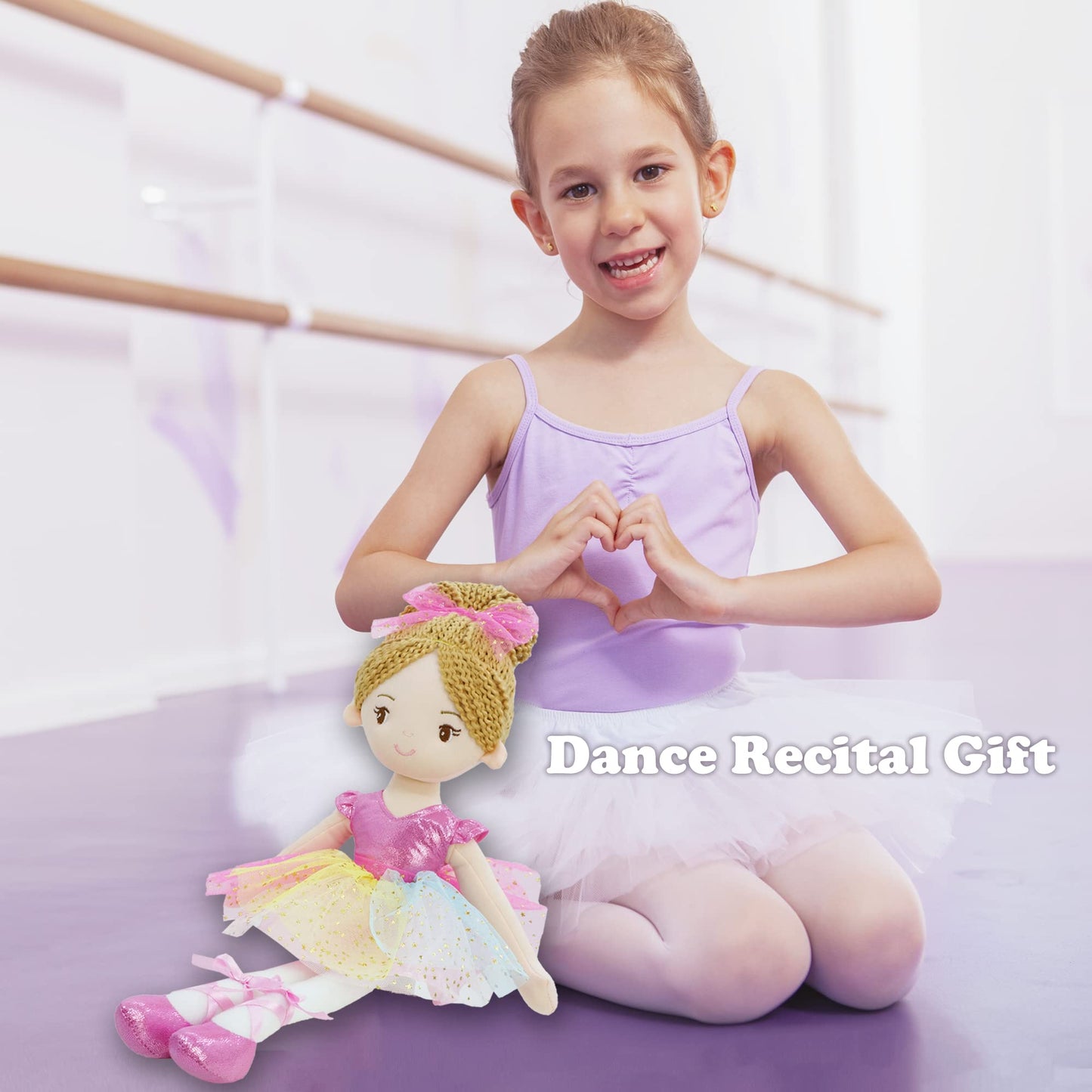 June Garden Polina 16-Inch Ballerina Doll – Soft Plush Gift for Toddler Girls