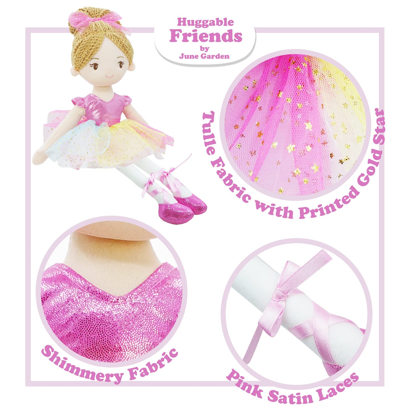 June Garden Polina 16-Inch Ballerina Doll – Soft Plush Gift for Toddler Girls