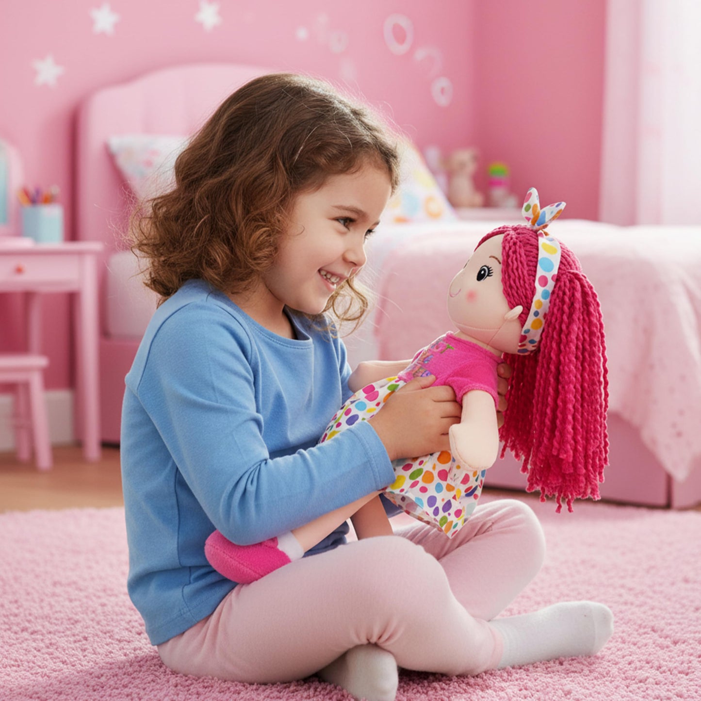 June Garden Sophie 14-Inch Big Sister Plush Doll – Soft Huggable Rag Doll for Girls