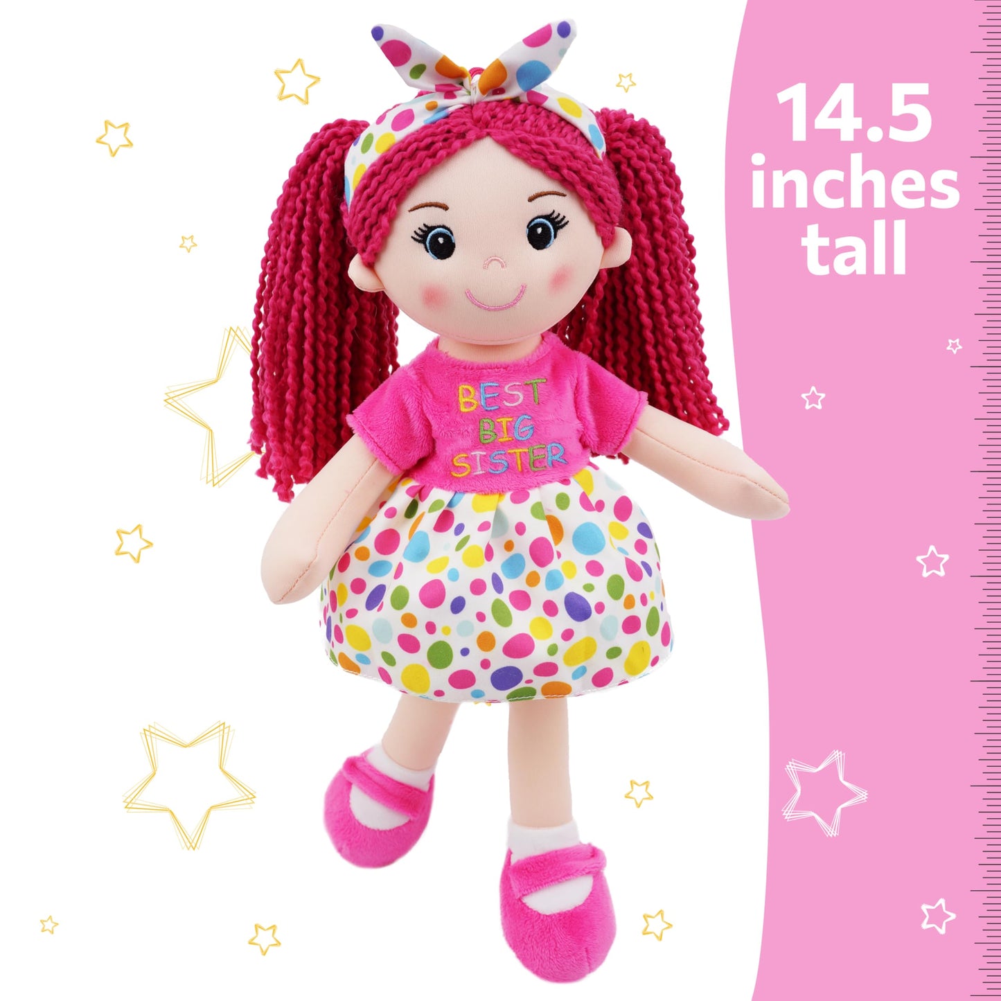 June Garden Sophie 14-Inch Big Sister Plush Doll – Soft Huggable Rag Doll for Girls