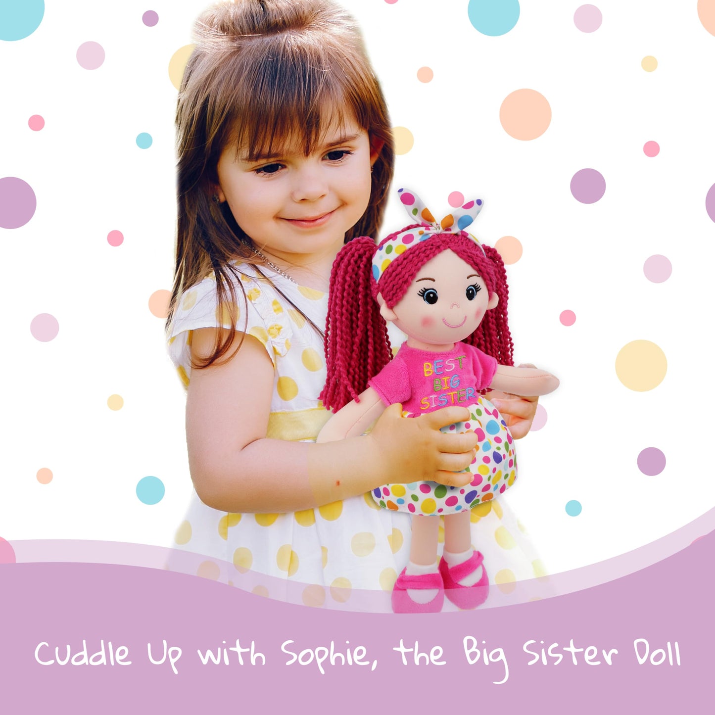 June Garden Sophie 14-Inch Big Sister Plush Doll – Soft Huggable Rag Doll for Girls