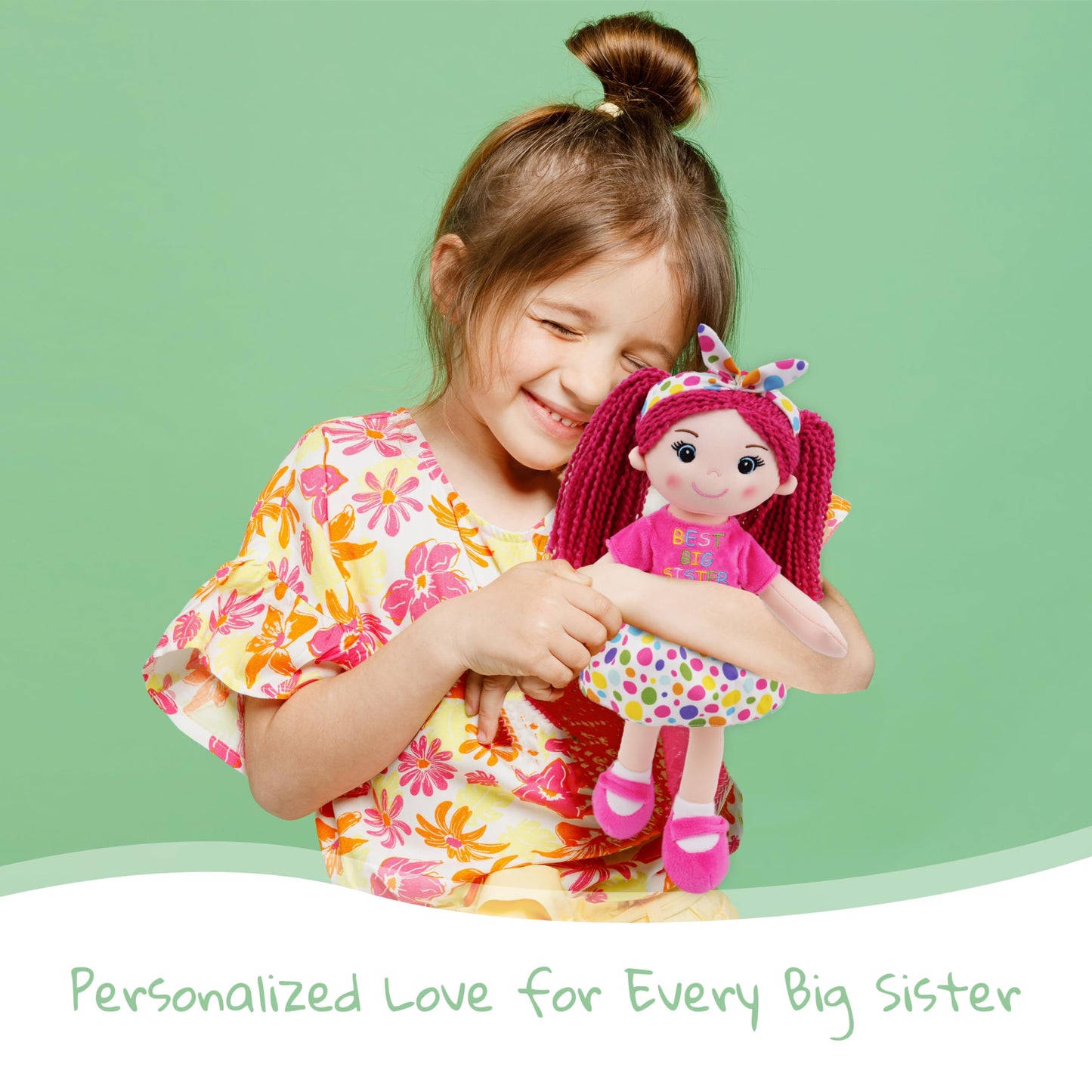 June Garden Sophie 14-Inch Big Sister Plush Doll – Soft Huggable Rag Doll for Girls