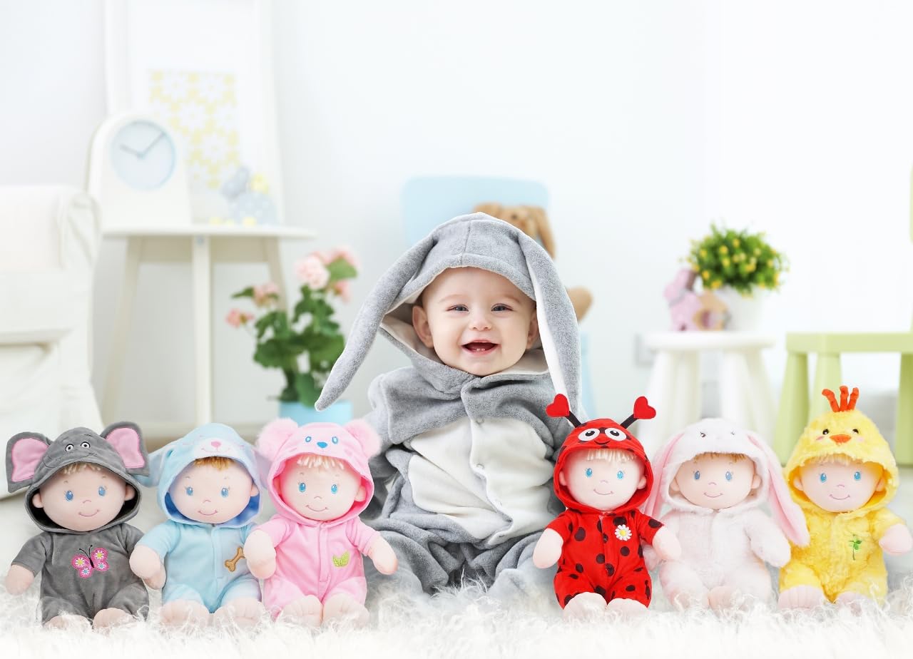 June Garden 12" Sweet Dolly Frida — Ultra-Soft Baby Bear Doll with Removable Pink Outfit | Birth & Up