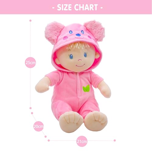 June Garden 12" Sweet Dolly Frida — Ultra-Soft Baby Bear Doll with Removable Pink Outfit | Birth & Up