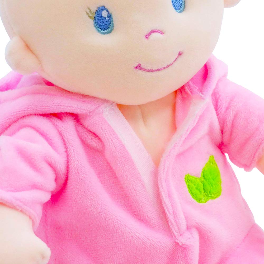 June Garden 12" Sweet Dolly Frida — Ultra-Soft Baby Bear Doll with Removable Pink Outfit | Birth & Up