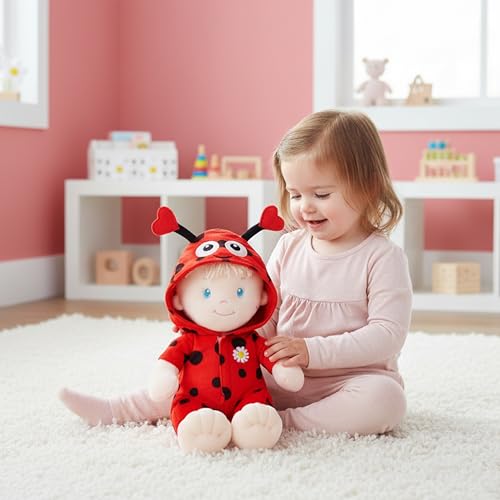 June Garden 12-inch Sweet Dolly Ladybug – Ultra-Soft Baby Doll with Velcro Dress-Up