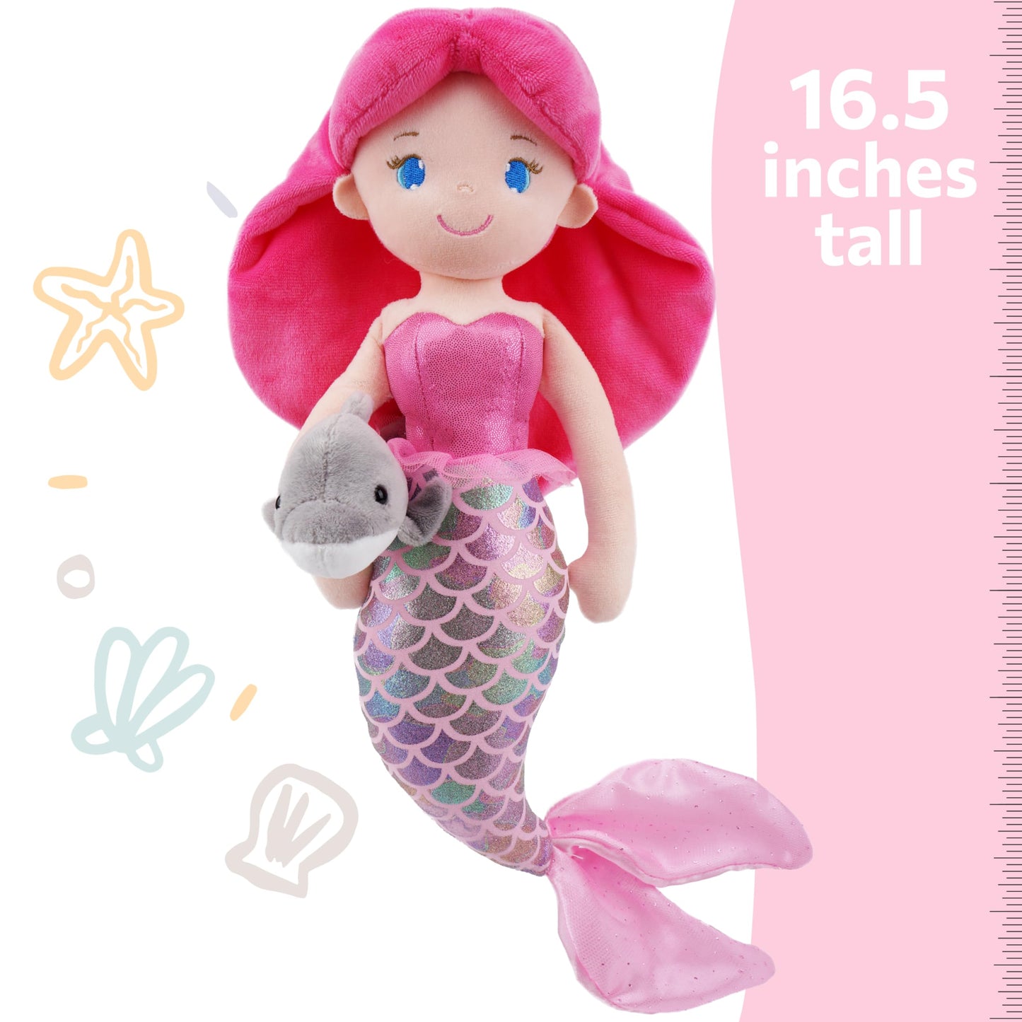 June Garden Atlantic Wonders Series - Mermaid Princess Thalassa Seabreeze 16-Inch Soft Plush Mermaid Doll