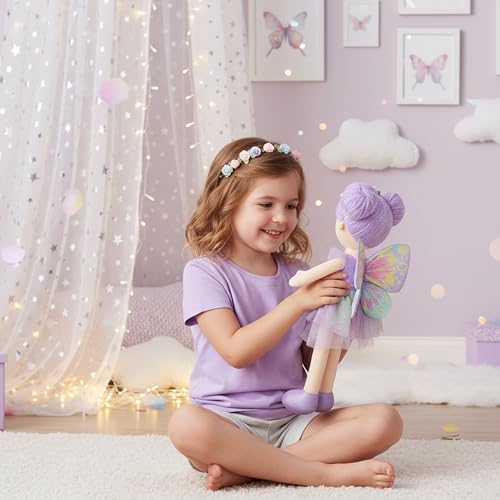June Garden 16-Inch Enchanted Garden Fairy Doll Yaritza – Plush Soft Doll with Purple Wings