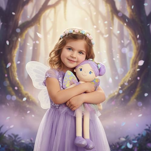 June Garden 16-Inch Enchanted Garden Fairy Doll Yaritza – Plush Soft Doll with Purple Wings