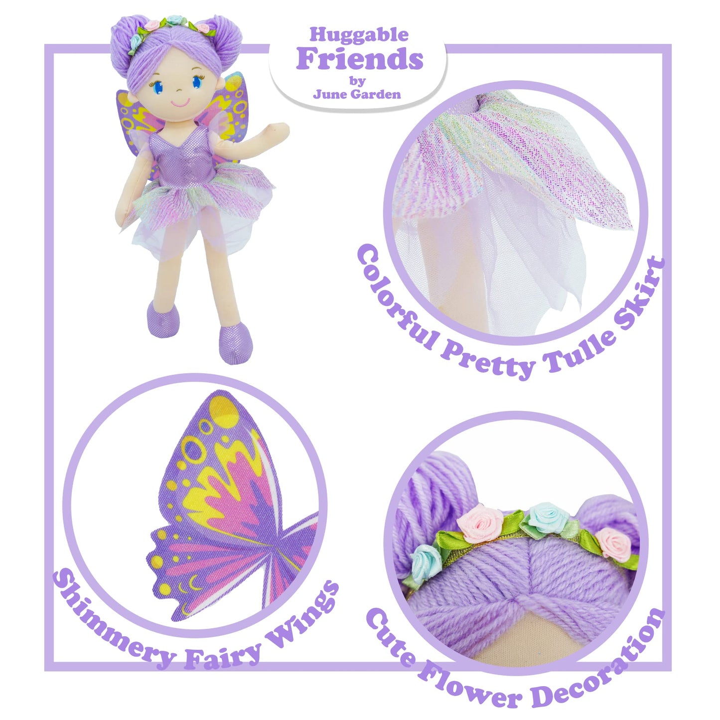 June Garden 16-Inch Enchanted Garden Fairy Doll Yaritza – Plush Soft Doll with Purple Wings