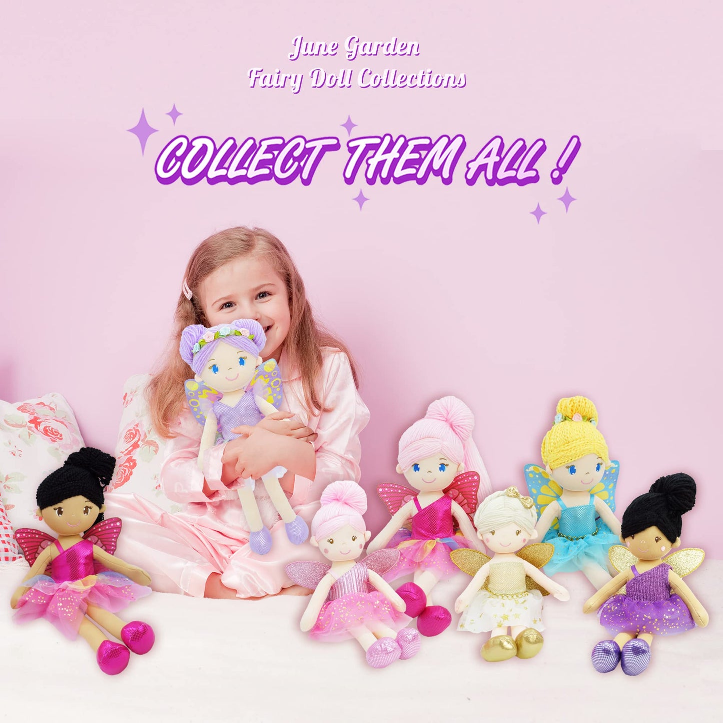 June Garden 16-Inch Enchanted Garden Fairy Doll Yaritza – Plush Soft Doll with Purple Wings
