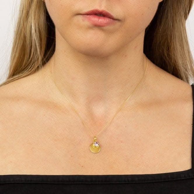 June Yellow Gold Plated Birthstone Engravable Disc Necklace P5013