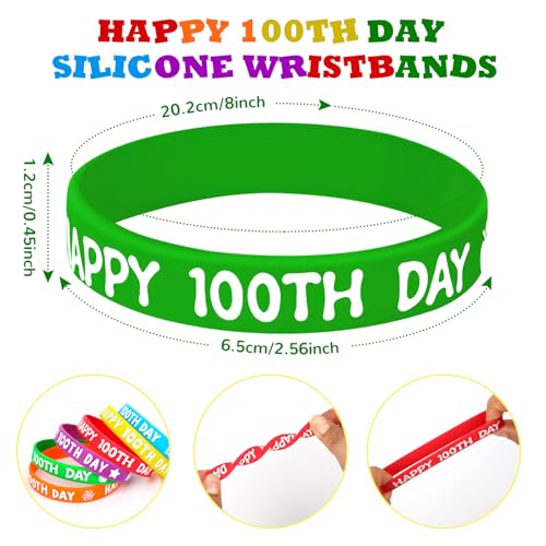 JUNEBRUSHS Happy 100th Day Silicone Wristbands – 42pc Colorful 100 Days of School Bracelets