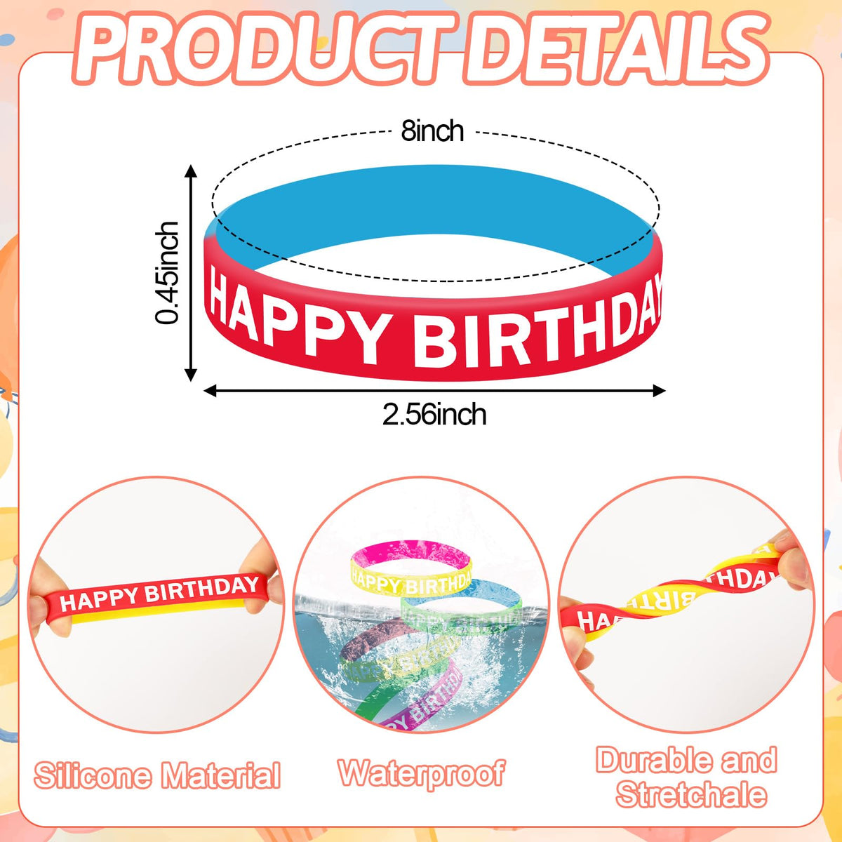 JUNEBRUSHS 64pcs Happy Birthday Silicone Wristbands – 16 Designs for Classroom Rewards & Party Decor