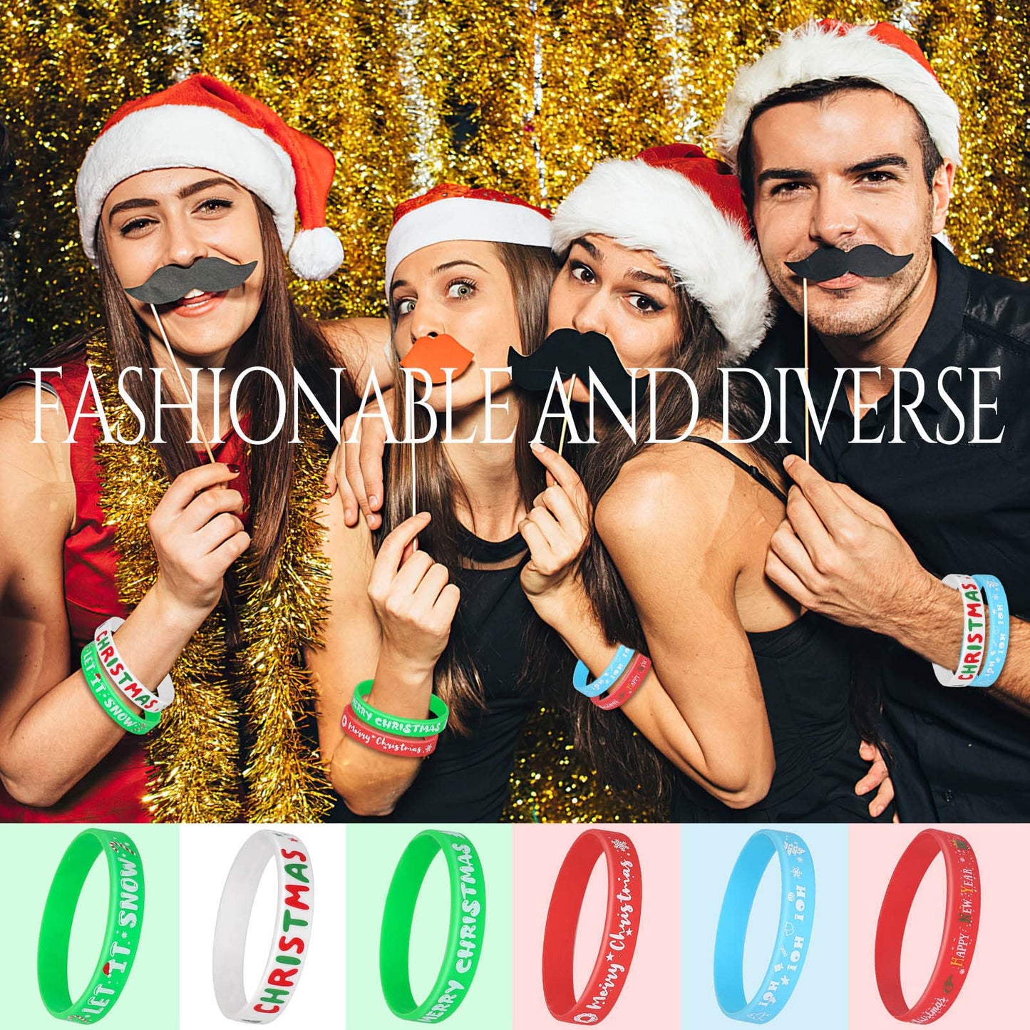 JUNEBRUSHS 42Pcs Christmas Silicone Wristbands – 6 Designs Party Favors & Stocking Stuffers