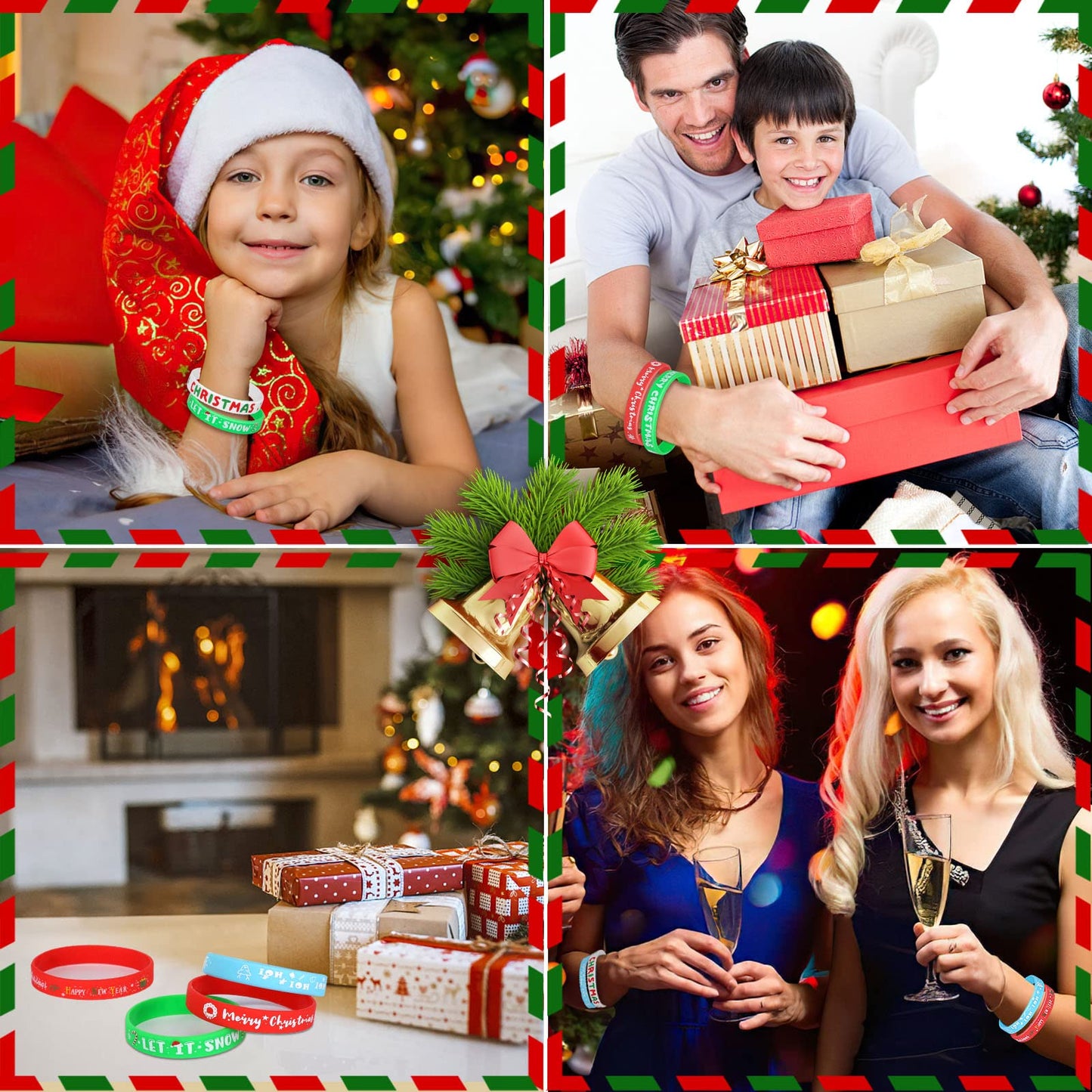 JUNEBRUSHS 42Pcs Christmas Silicone Wristbands – 6 Designs Party Favors & Stocking Stuffers