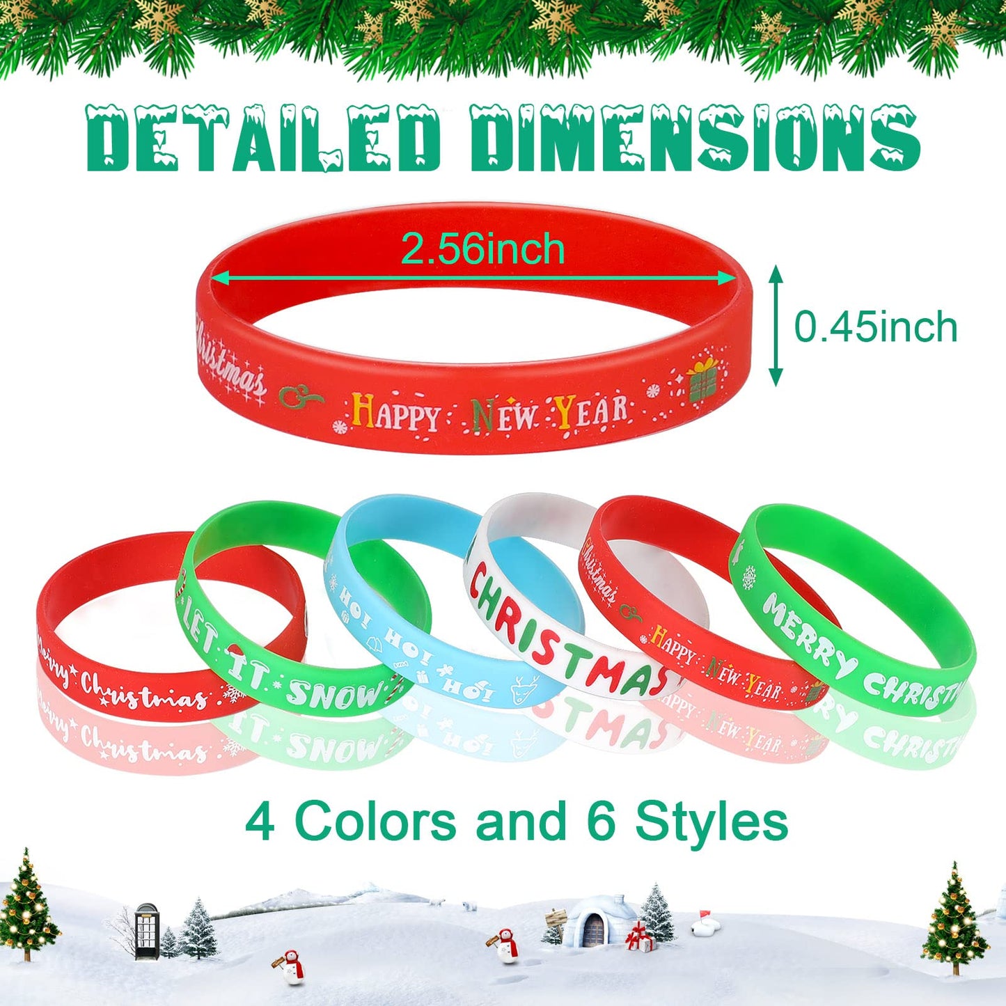JUNEBRUSHS 42Pcs Christmas Silicone Wristbands – 6 Designs Party Favors & Stocking Stuffers