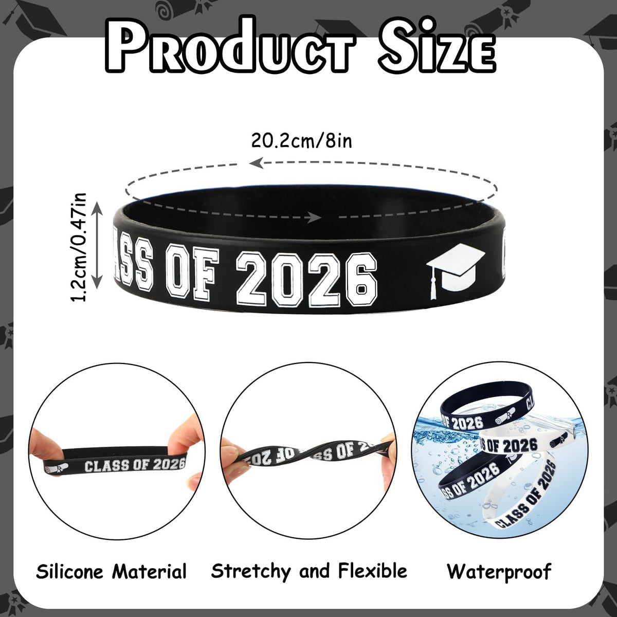 JUNEBRUSHS 64-Piece Class of 2026 Graduation Silicone Wristbands – Bracelets for Students & Teachers