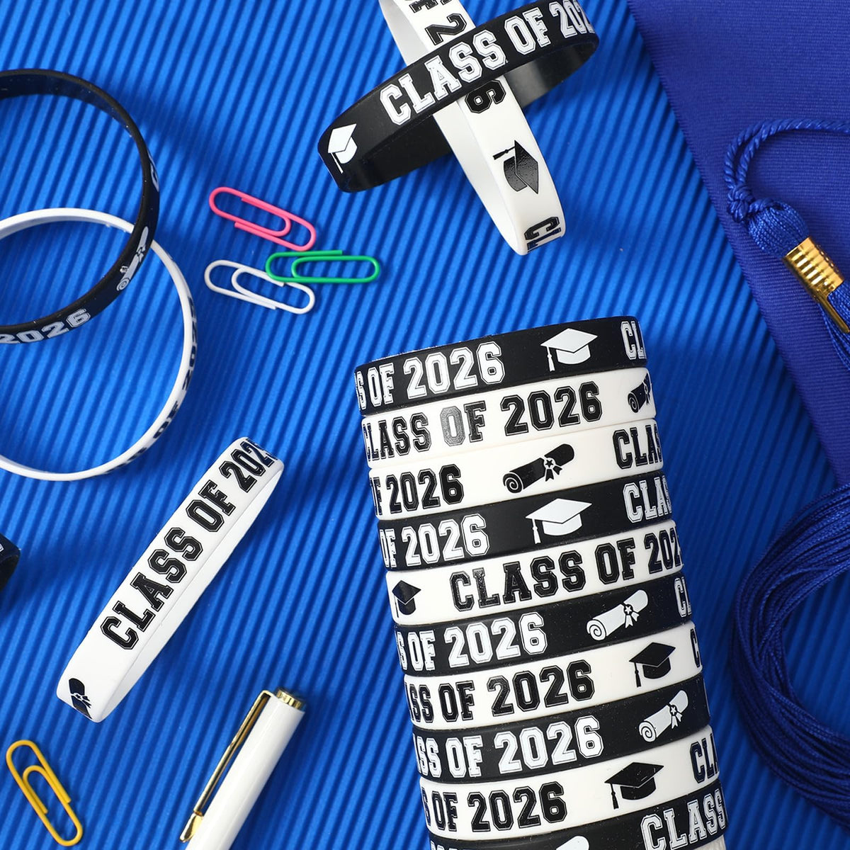 JUNEBRUSHS 64-Piece Class of 2026 Graduation Silicone Wristbands – Bracelets for Students & Teachers