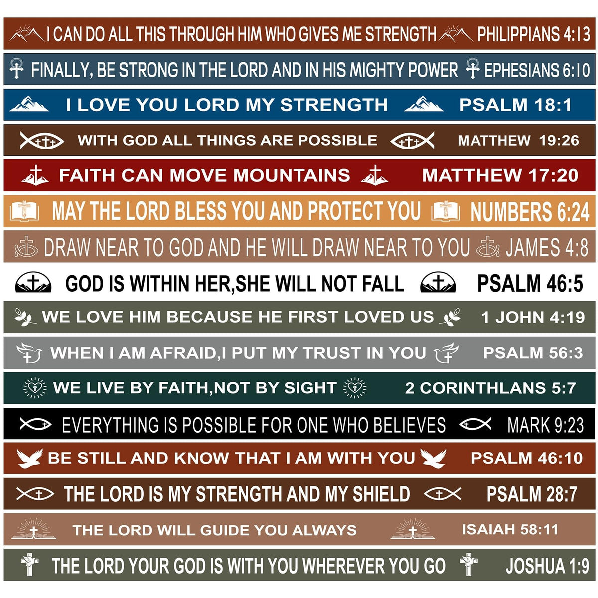 JUNEBRUSHS 64pcs Bible Verse Bracelets – 16 Designs of Inspirational Christian Silicone Wristbands