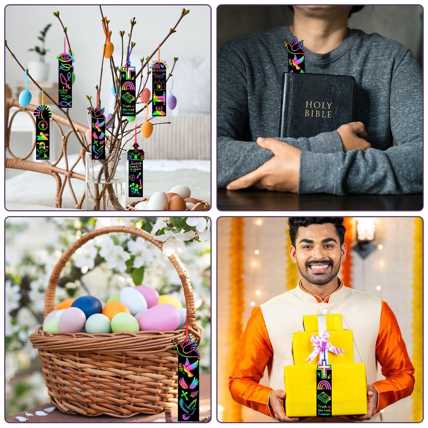 JUNEBRUSHS 30Pcs Rainbow Scratch Bookmarks for Kids – Easter Religious Crafts for Sunday School & Church