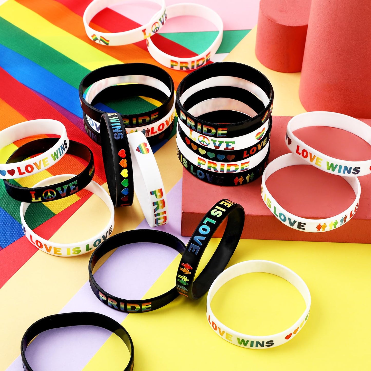 JUNEBRUSHS 42pcs Rainbow Pride Silicone Bracelets – LGBT Support Wristbands for Pride Day