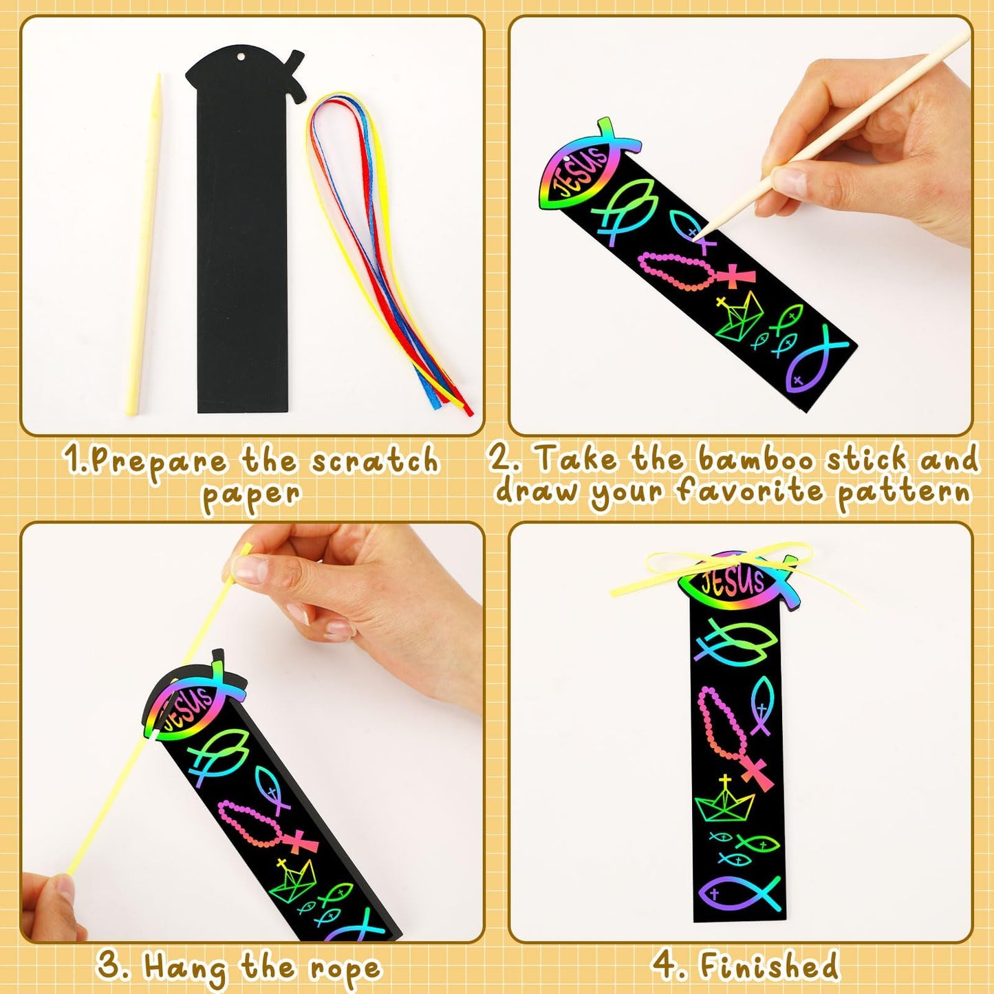 JUNEBRUSHS 30Pcs Rainbow Scratch Bookmarks for Kids – Easter Religious Crafts for Sunday School & Church