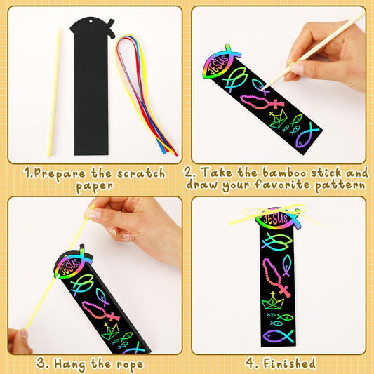 JUNEBRUSHS 30Pcs Rainbow Scratch Bookmarks for Kids – Easter Religious Crafts for Sunday School & Church