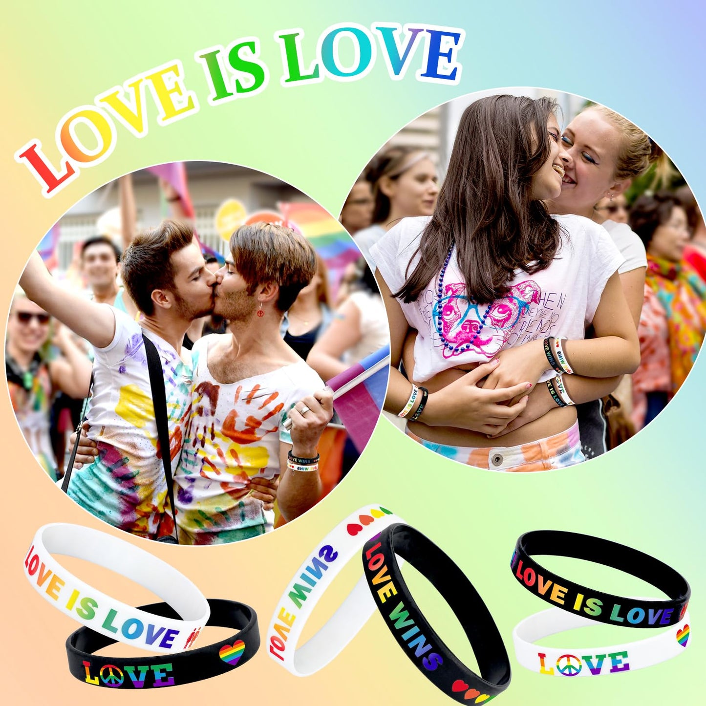 JUNEBRUSHS 42pcs Rainbow Pride Silicone Bracelets – LGBT Support Wristbands for Pride Day